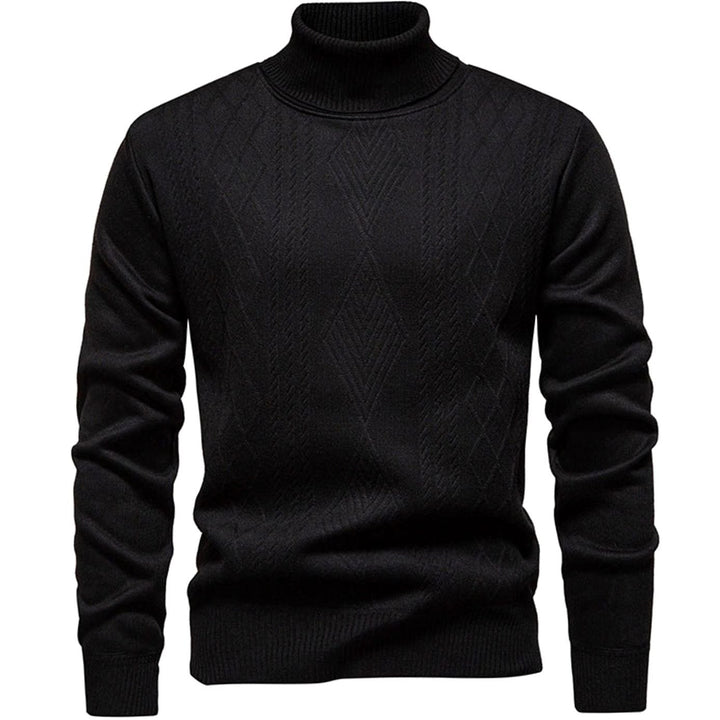 Heren Slanke Rolkraag Kabelgebreide Pullover - Zwart