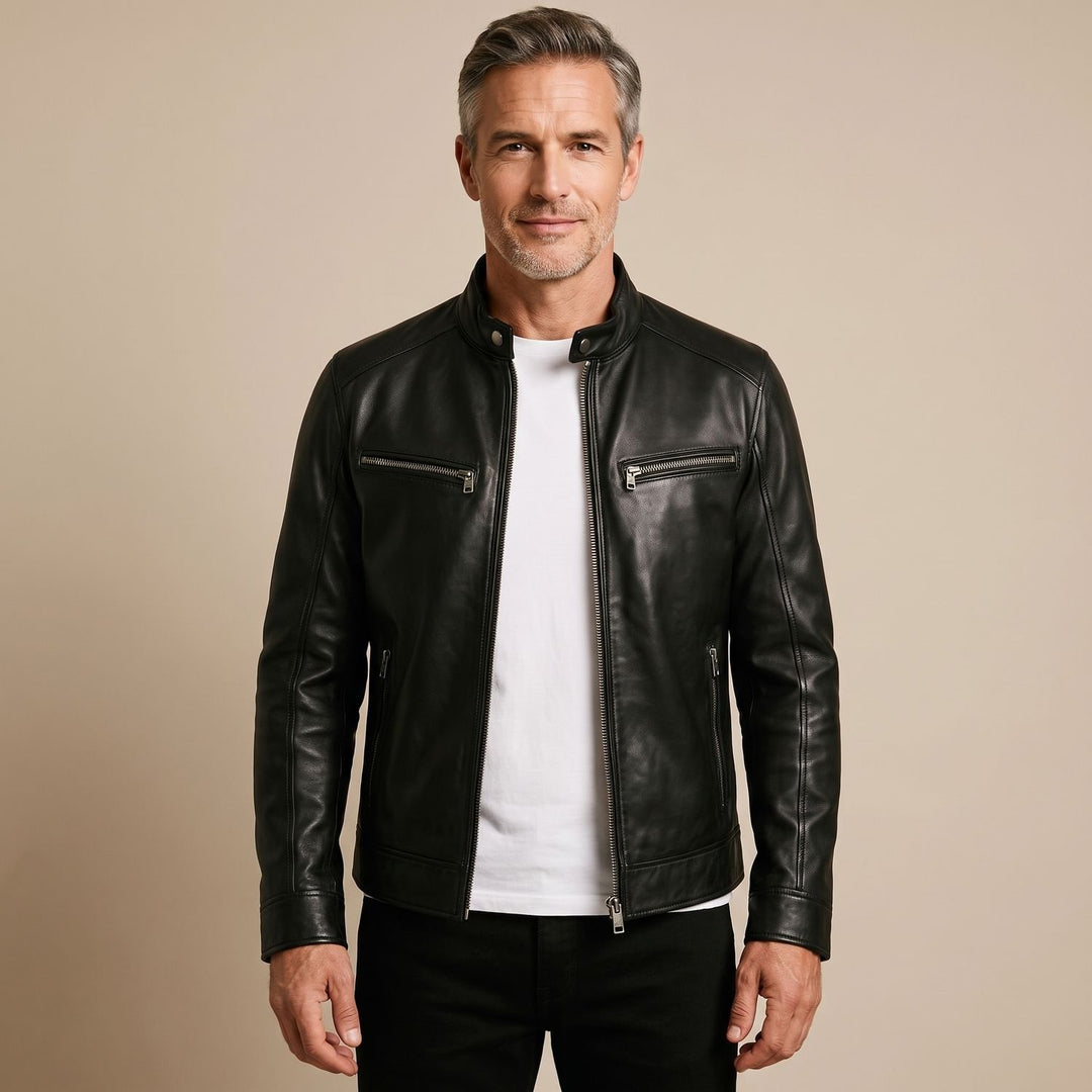 Heren Slim-Fit Biker Jack Staande Kraag Ritssluitingen