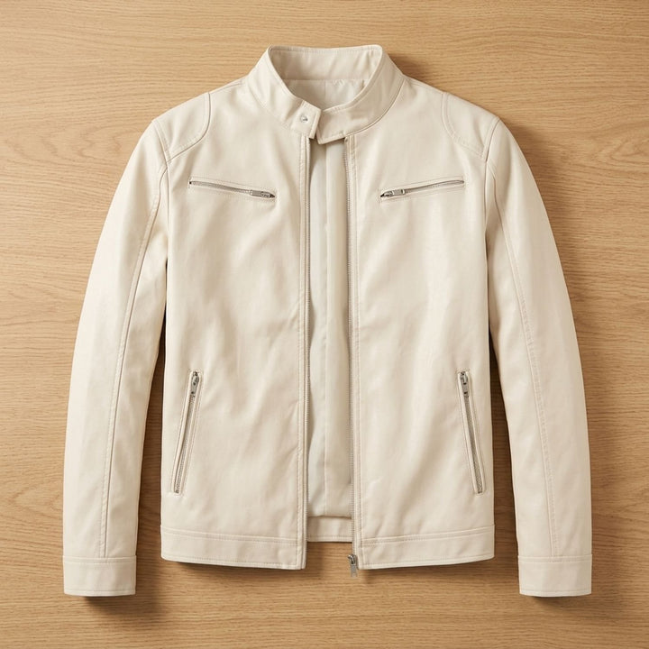 Heren Slim-Fit Biker Jack Staande Kraag Ritssluitingen - Beige