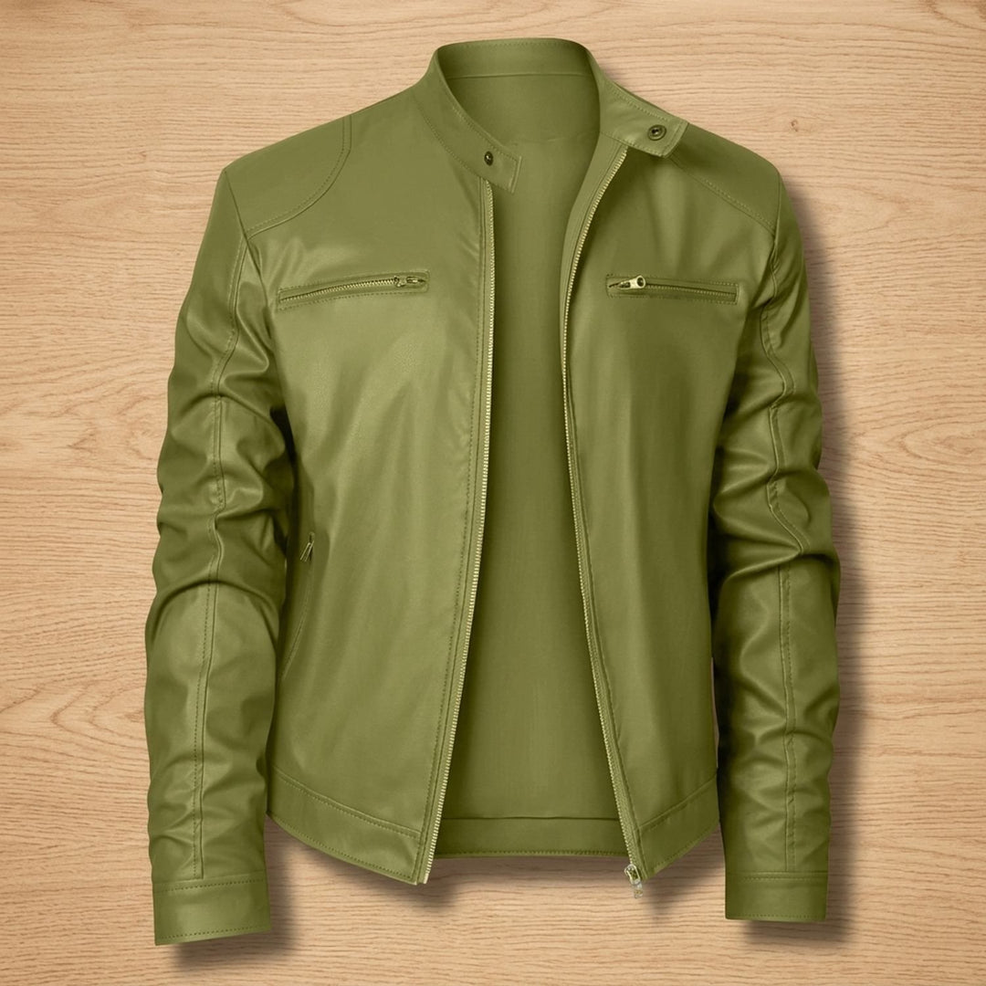 Heren Slim-Fit Biker Jack Staande Kraag Ritssluitingen - Groen