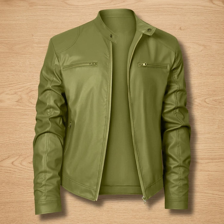 Heren Slim-Fit Biker Jack Staande Kraag Ritssluitingen - Groen