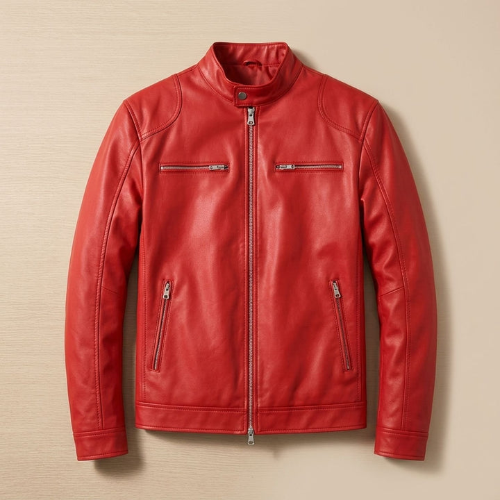 Heren Slim-Fit Biker Jack Staande Kraag Ritssluitingen - Rood