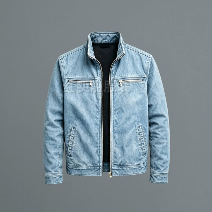 Heren Slim-Fit Bomberjack Staande Kraag Dubbele Ritszakken - Blauw