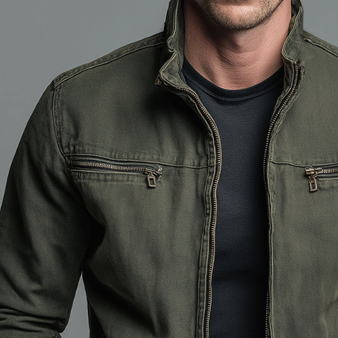 Heren Slim-Fit Bomberjack Staande Kraag Dubbele Ritszakken
