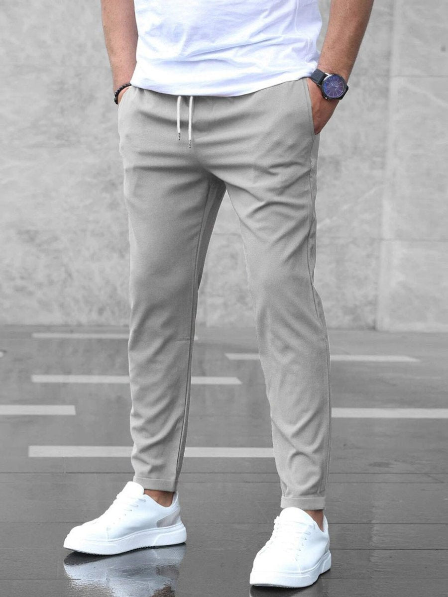 Heren Slim-Fit Chino Broek Elastische Taille - Grijs