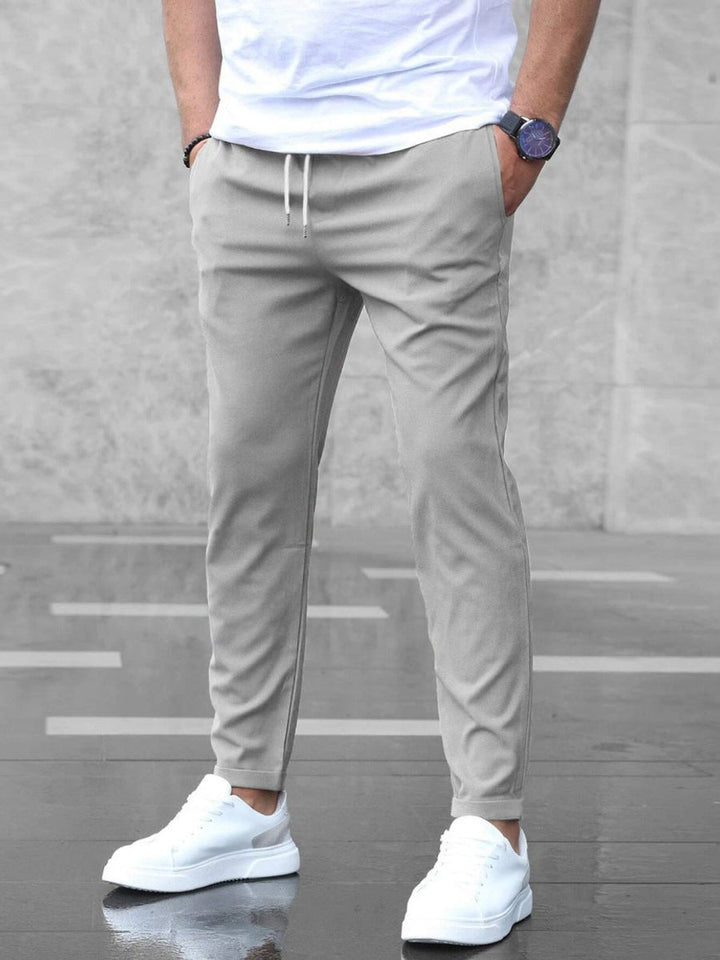 Heren Slim-Fit Chino Broek Elastische Taille - Grijs