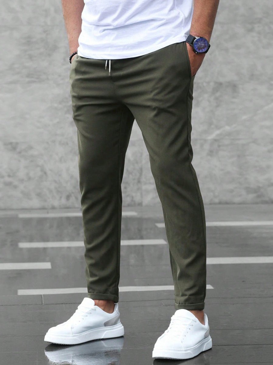 Heren Slim-Fit Chino Broek Elastische Taille - Groen