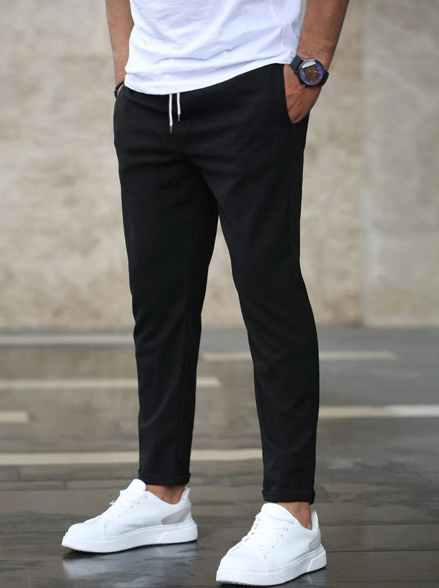 Heren Slim-Fit Chino Broek Elastische Taille - Zwart