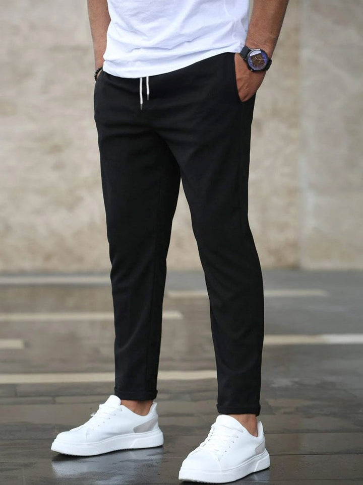Heren Slim-Fit Chino Broek Elastische Taille - Zwart