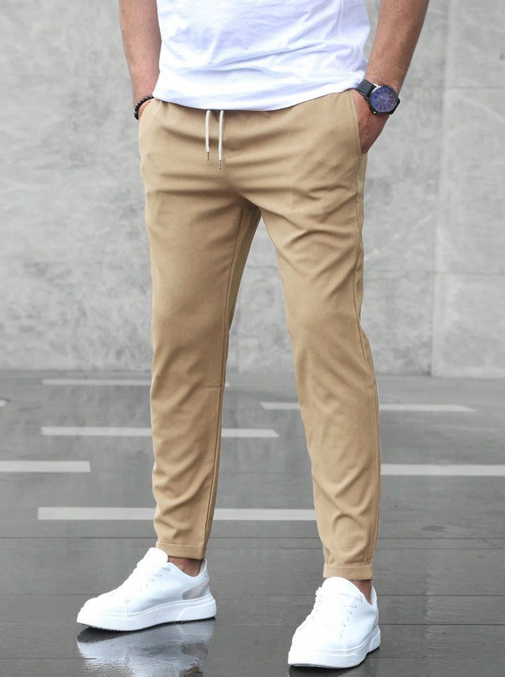 Heren Slim-Fit Chino Broek Elastische Taille - Khaki