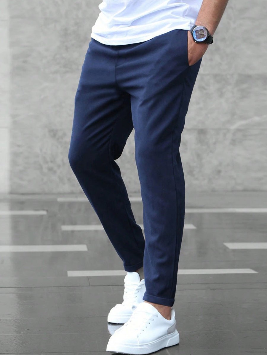 Heren Slim-Fit Chino Broek Elastische Taille - Marineblauw
