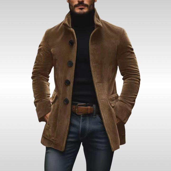 Heren Slim-Fit Corduroy Mens Wool Coat Staande Kraag Knopen - Lichtbruin