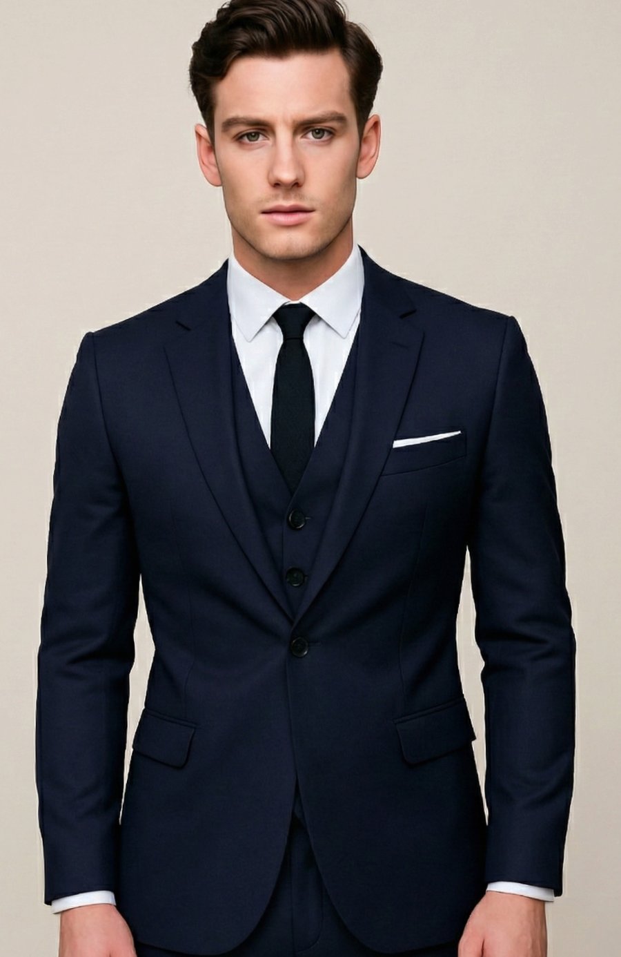 Heren Slim-Fit Driedelig Formeel Kostuum met Knopen - Marineblauw