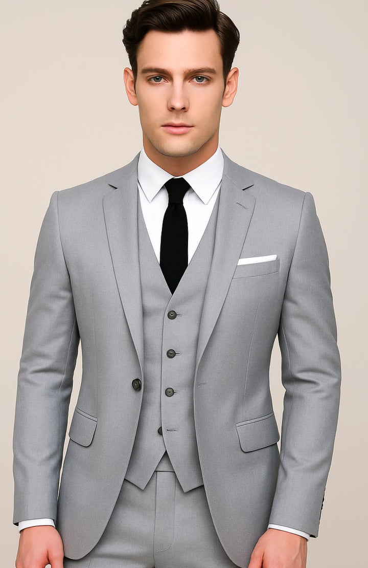 Heren Slim-Fit Driedelig Formeel Kostuum met Knopen - Grijs