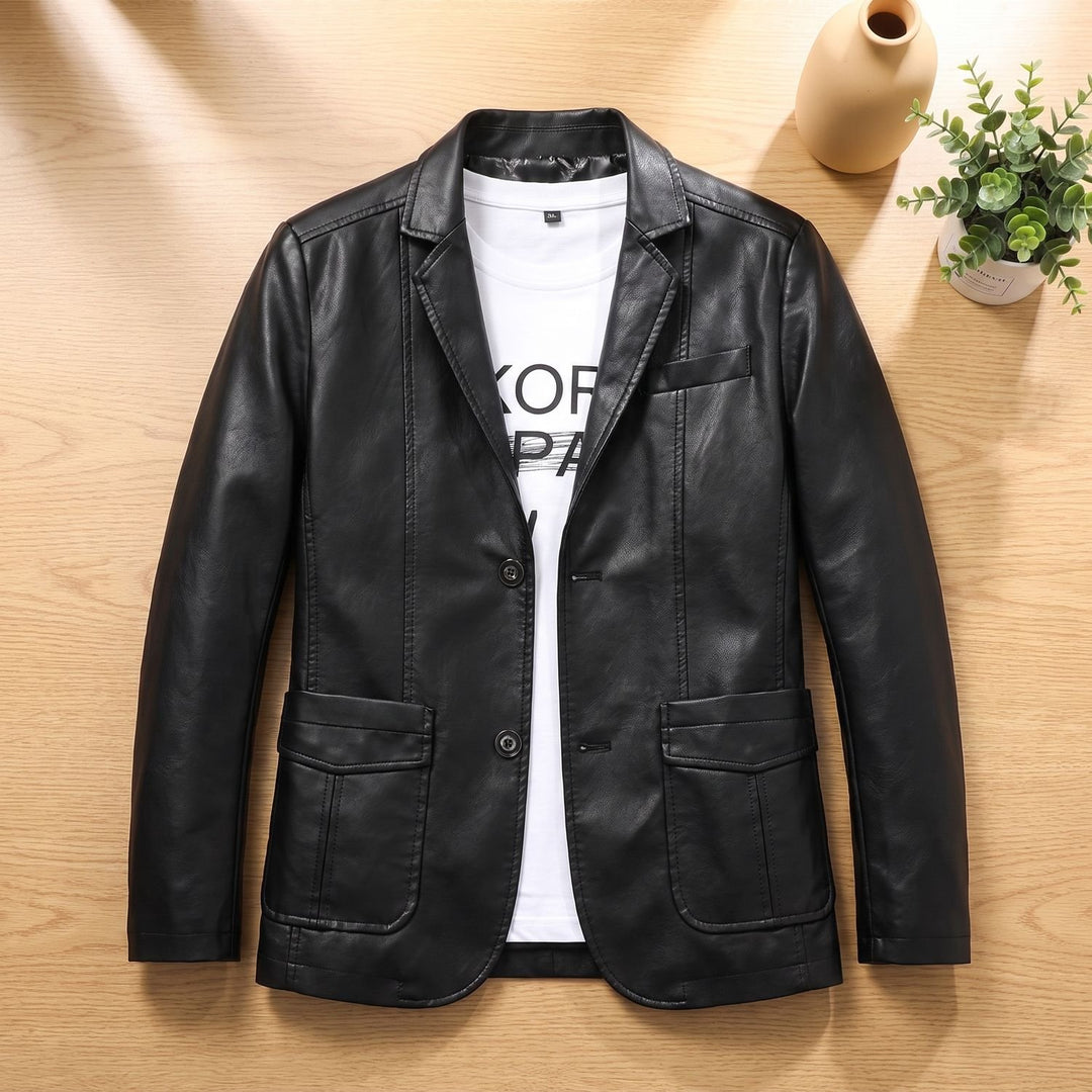 Heren Slim-Fit Faux Leather Blazer Biker Moto Jacket - Zwart