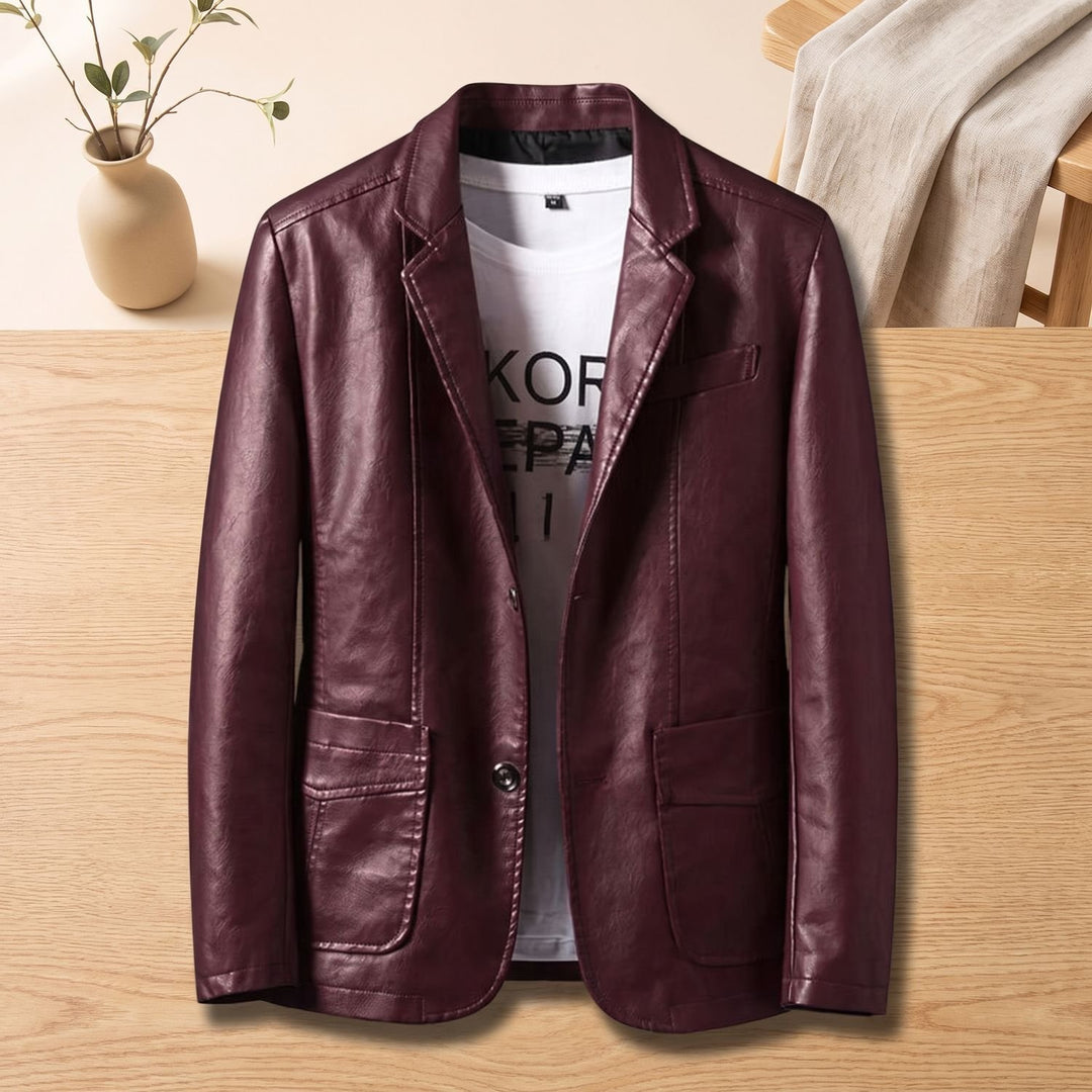 Heren Slim-Fit Faux Leather Blazer Biker Moto Jacket - Rood