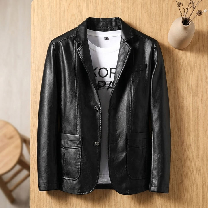 Heren Slim-Fit Faux Leather Blazer Biker Moto Jacket