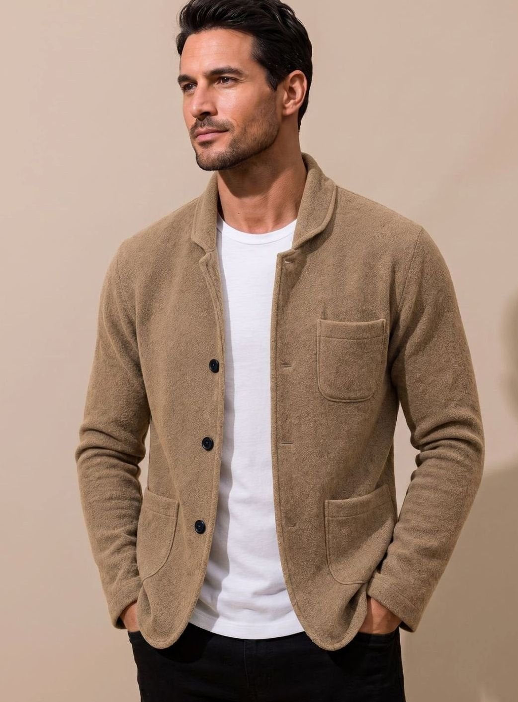 Heren Slim Fit Gebreide Cardigan met Knoopsluiting - Beige