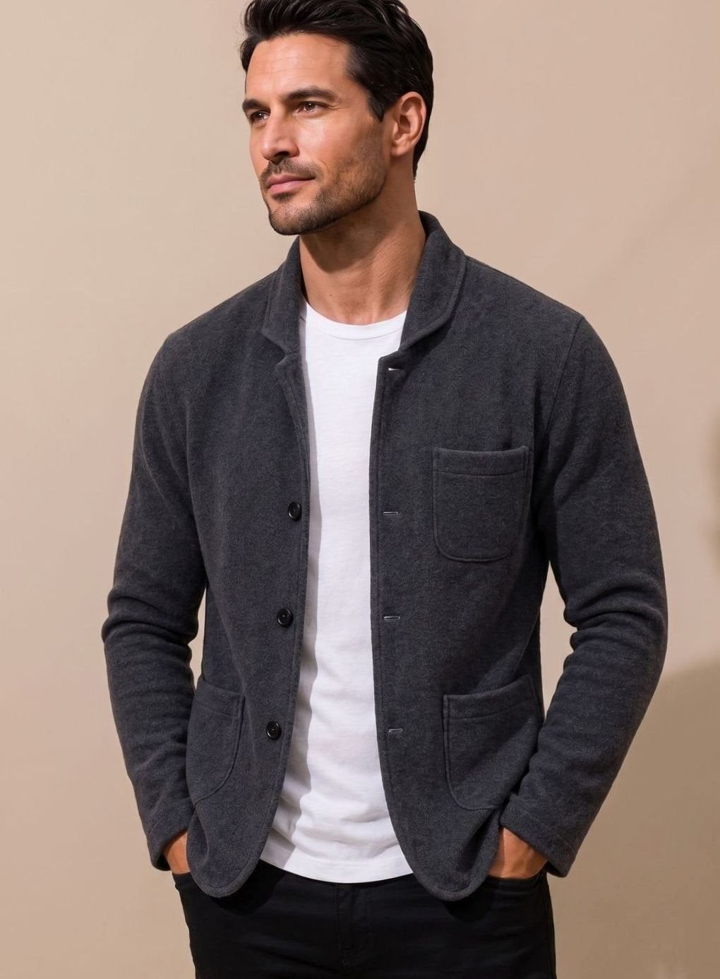 Heren Slim Fit Gebreide Cardigan met Knoopsluiting - Zwart
