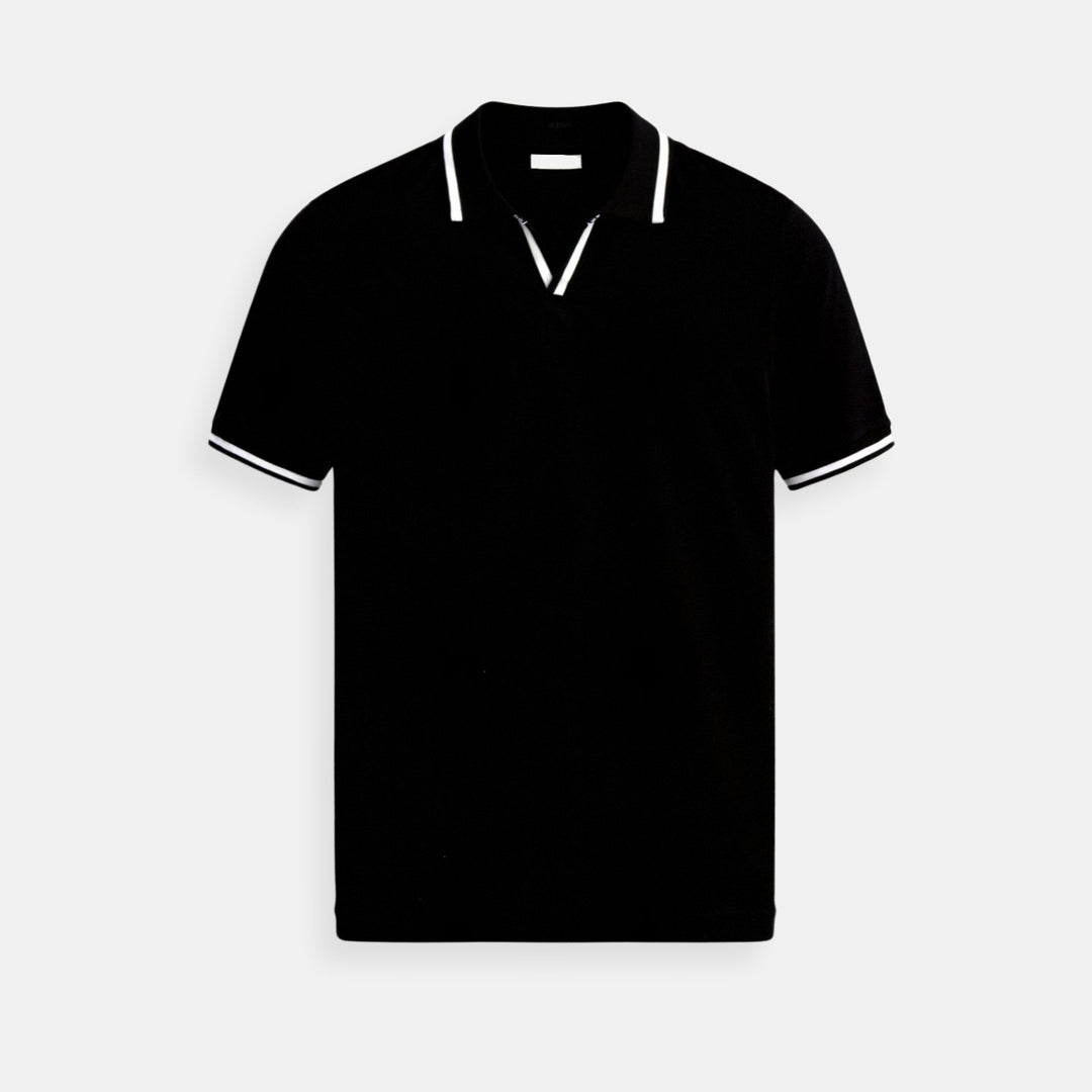Heren Slim-Fit Gebreide Katoenen Poloshirt Open Kraag Korte Mouwen - Black