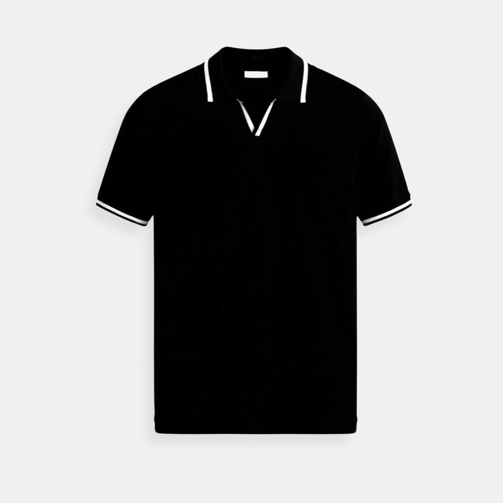 Heren Slim-Fit Gebreide Katoenen Poloshirt Open Kraag Korte Mouwen - Black