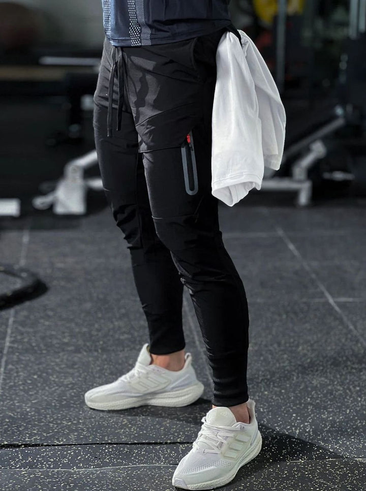 Heren Slim-Fit Jogger Pantalon Heren met Ritszakken - Zwart