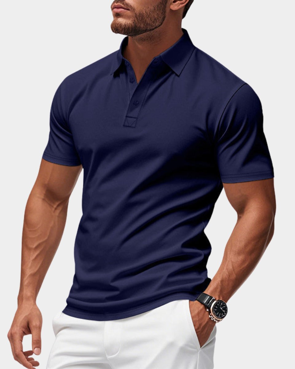 Heren Slim-Fit Korte Mouw Klassiek Poloshirt - Blauw