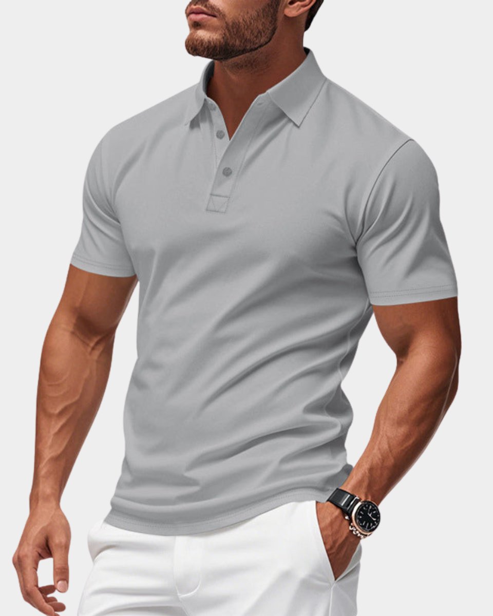 Heren Slim-Fit Korte Mouw Klassiek Poloshirt - Grijs