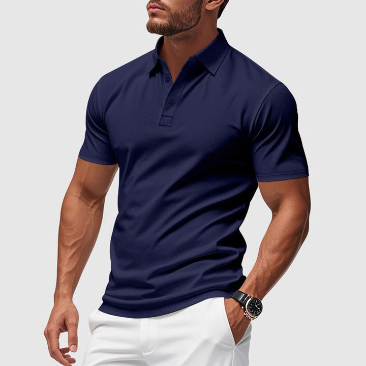 Heren Slim-Fit Kortemouw Poloshirt met Knoopsluiting - Blauw
