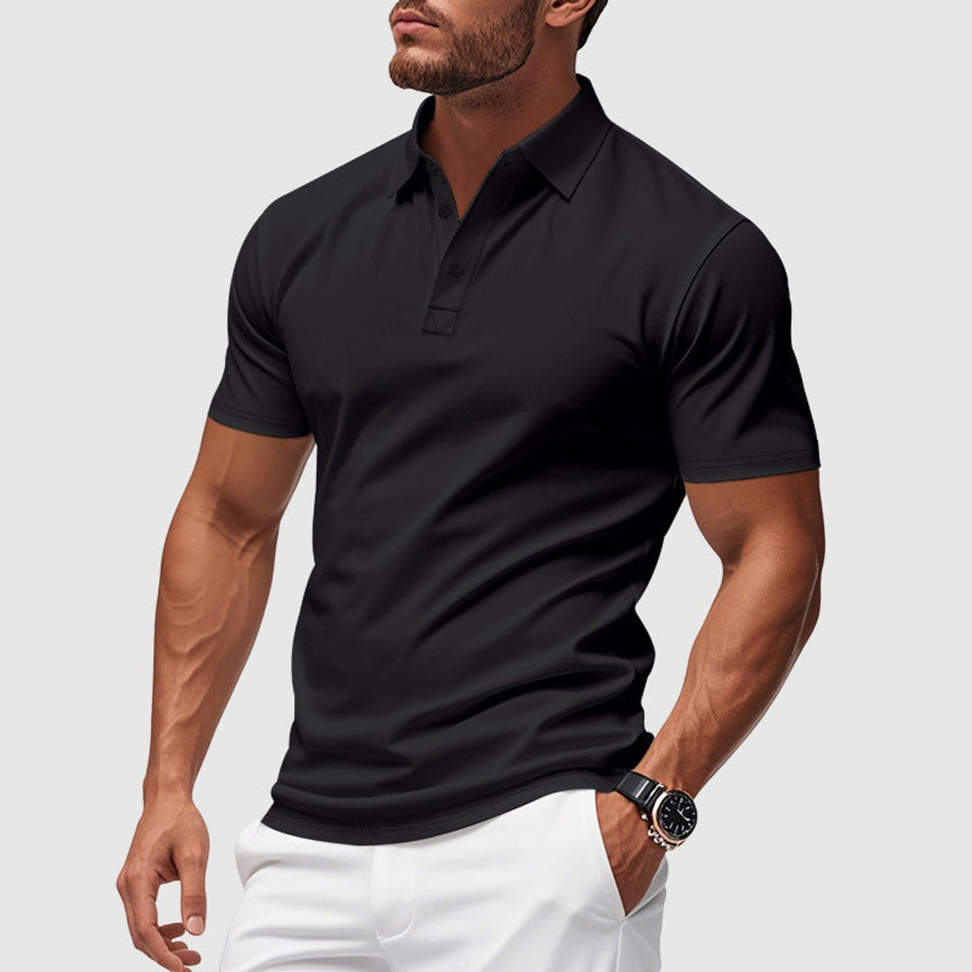 Heren Slim-Fit Kortemouw Poloshirt met Knoopsluiting - Zwart