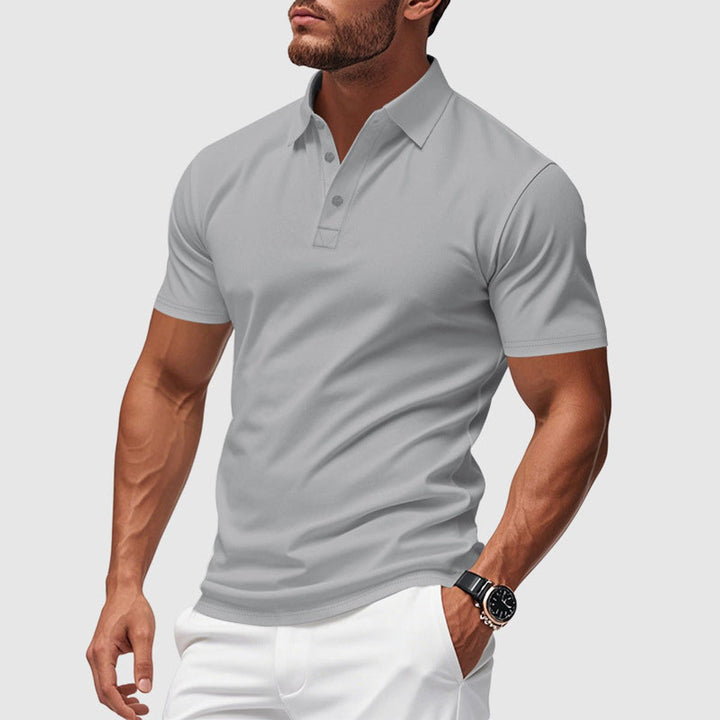 Heren Slim-Fit Kortemouw Poloshirt met Knoopsluiting - Grijs