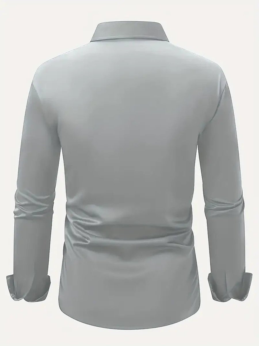 Heren Slim-Fit Kreukvrij Zakelijk Overhemd Lange Mouw