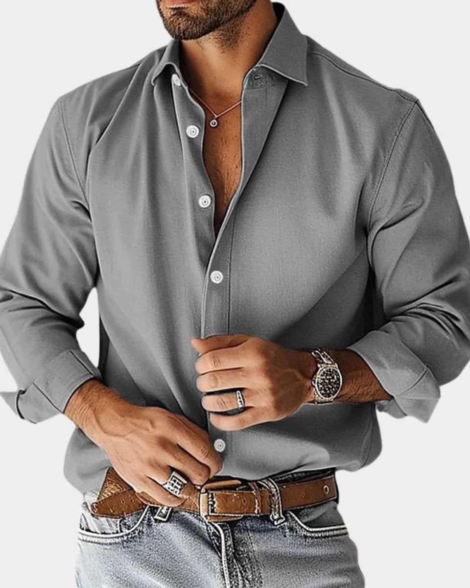 Heren Slim-Fit Langarm Overhemd met Klassieke Kraag - Grijs