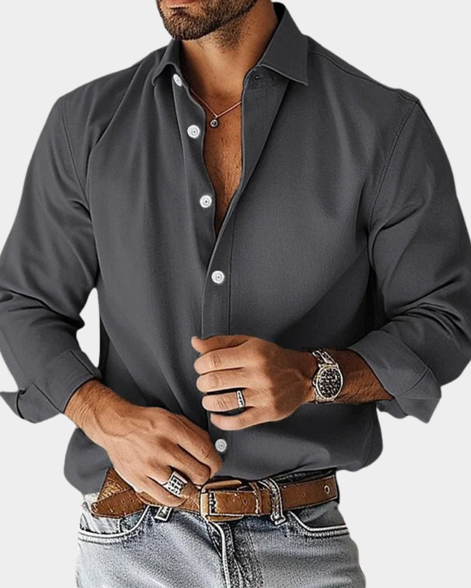 Heren Slim-Fit Langarm Overhemd met Klassieke Kraag - Donkergrijs