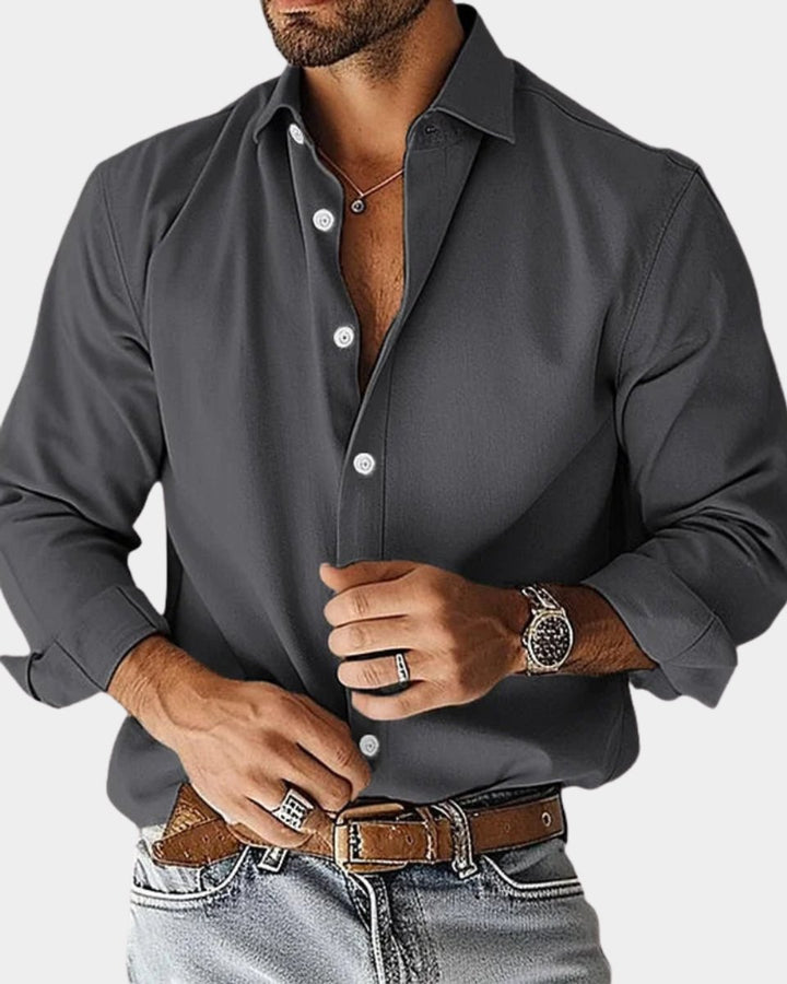 Heren Slim-Fit Langarm Overhemd met Klassieke Kraag - Donkergrijs