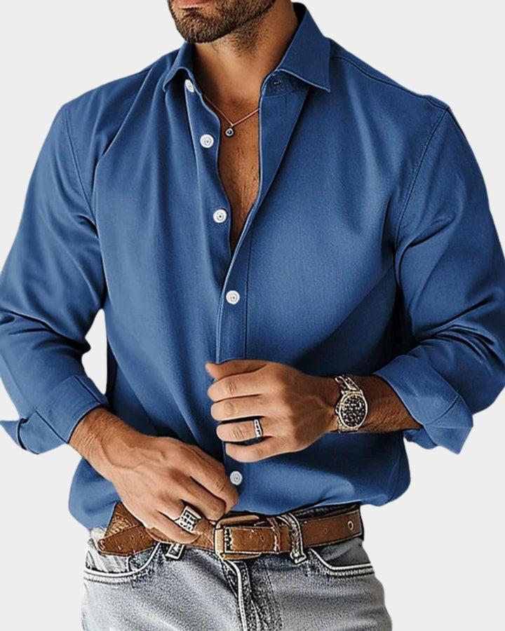 Heren Slim-Fit Langarm Overhemd met Klassieke Kraag - Blauw