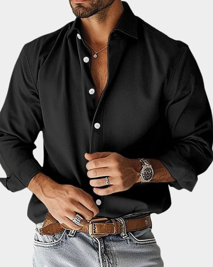 Heren Slim-Fit Langarm Overhemd met Klassieke Kraag - Zwart