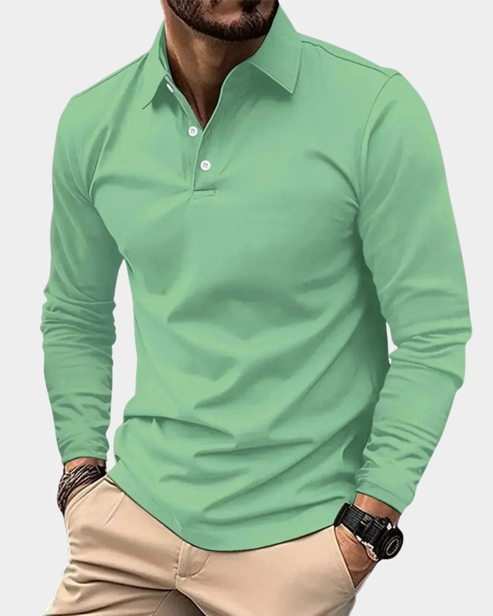 Heren Slim-Fit Langarmsig Poloshirt met Knoopsluiting - Groen
