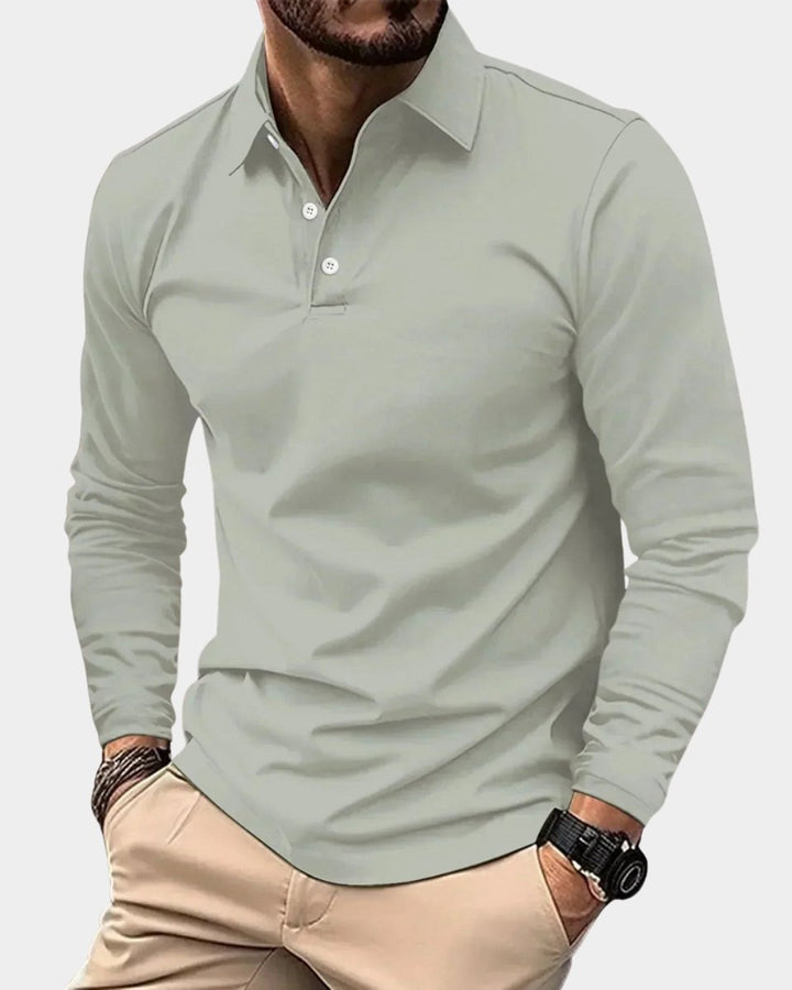Heren Slim-Fit Langarmsig Poloshirt met Knoopsluiting - Grijs
