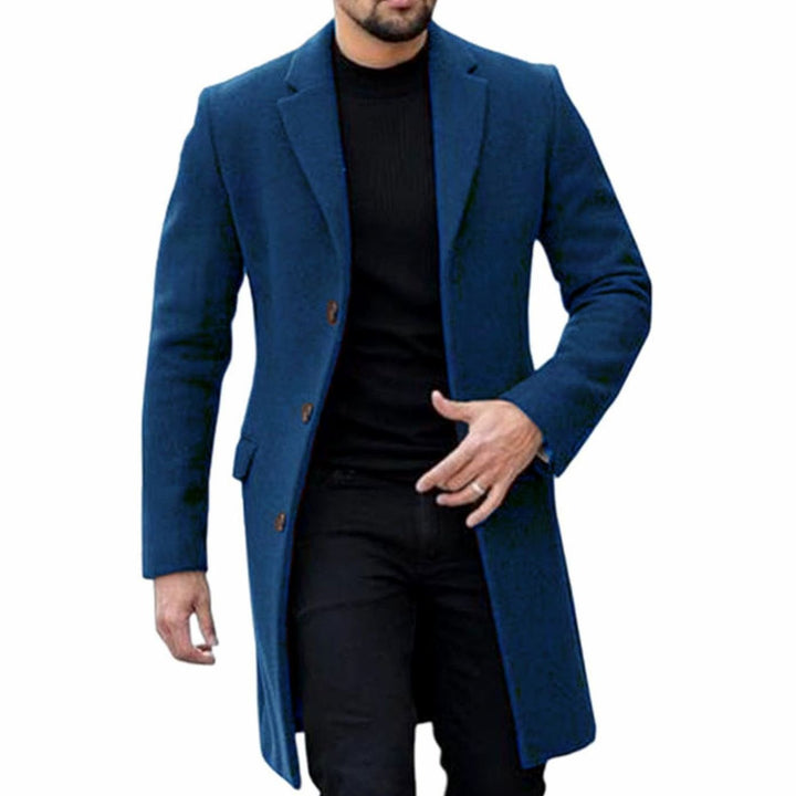 Heren Slim-Fit Lange Wollen Manteljas met Knoopsluiting