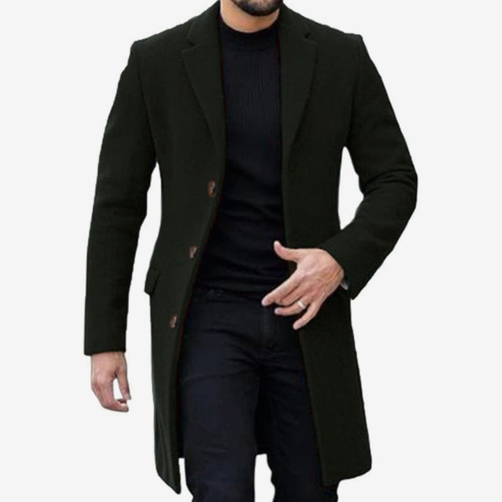 Heren Slim-Fit Lange Wollen Manteljas met Knoopsluiting