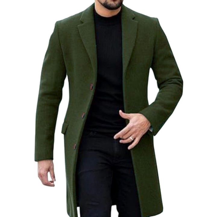 Heren Slim-Fit Lange Wollen Manteljas met Knoopsluiting - Groen