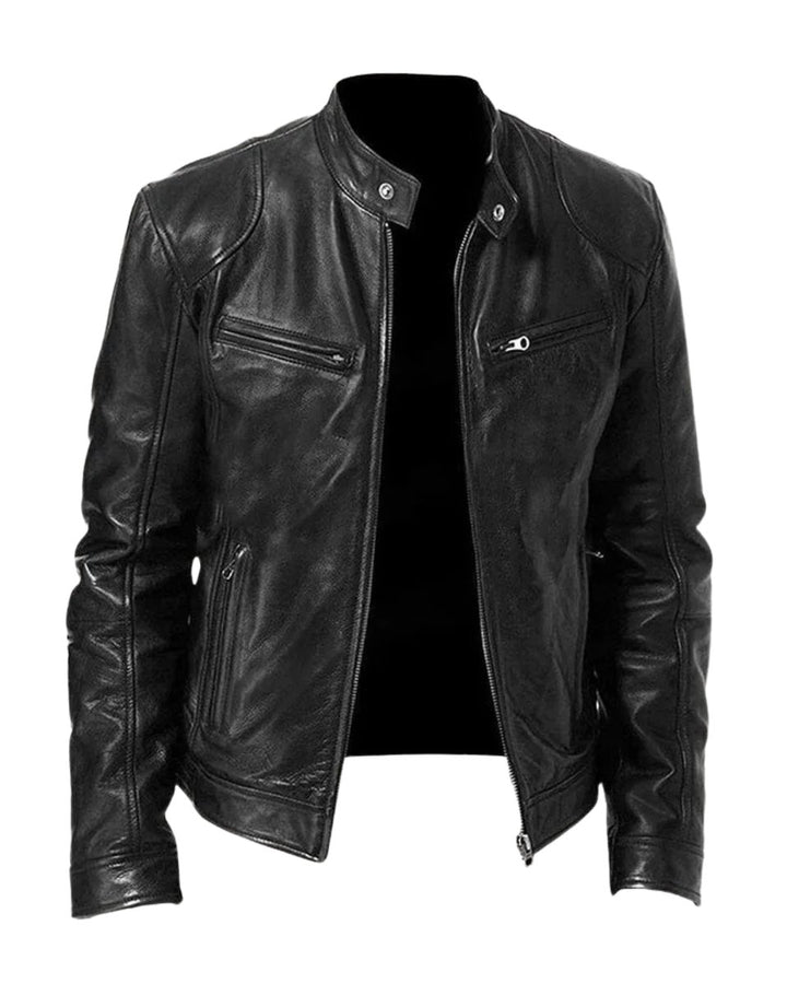 Heren Slim-Fit Leren Biker Jacket met Ritssluitingen