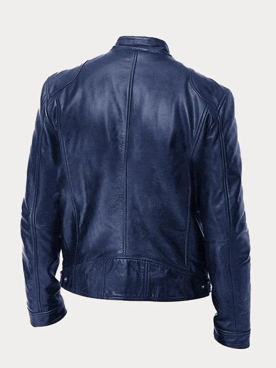 Heren Slim-Fit Leren Biker Jacket met Ritssluitingen
