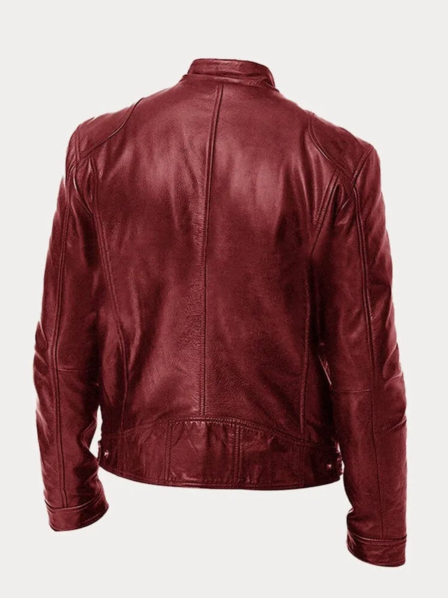 Heren Slim-Fit Leren Biker Jacket met Ritssluitingen