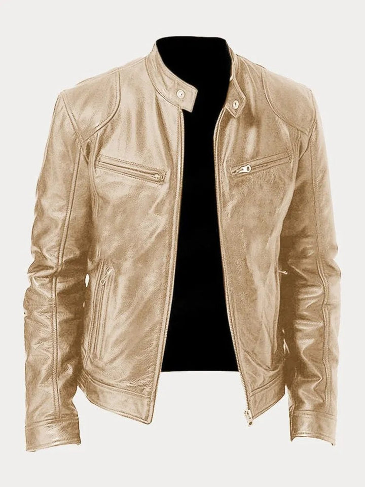 Heren Slim-Fit Leren Biker Jacket met Ritssluitingen - Goud