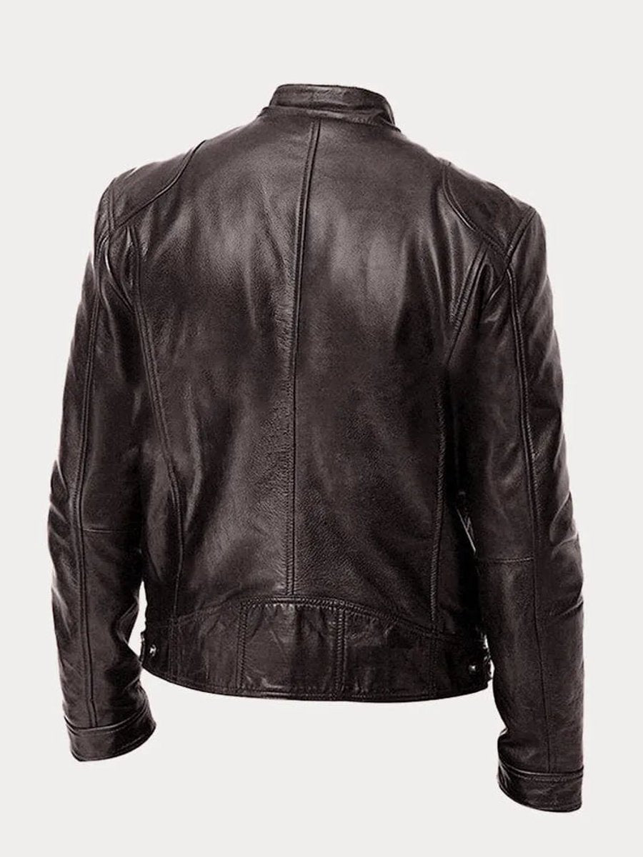 Heren Slim-Fit Leren Biker Jacket met Ritssluitingen