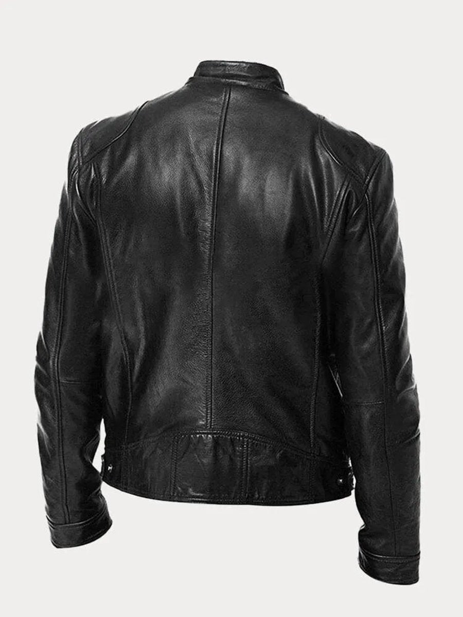 Heren Slim-Fit Leren Biker Jacket met Ritssluitingen