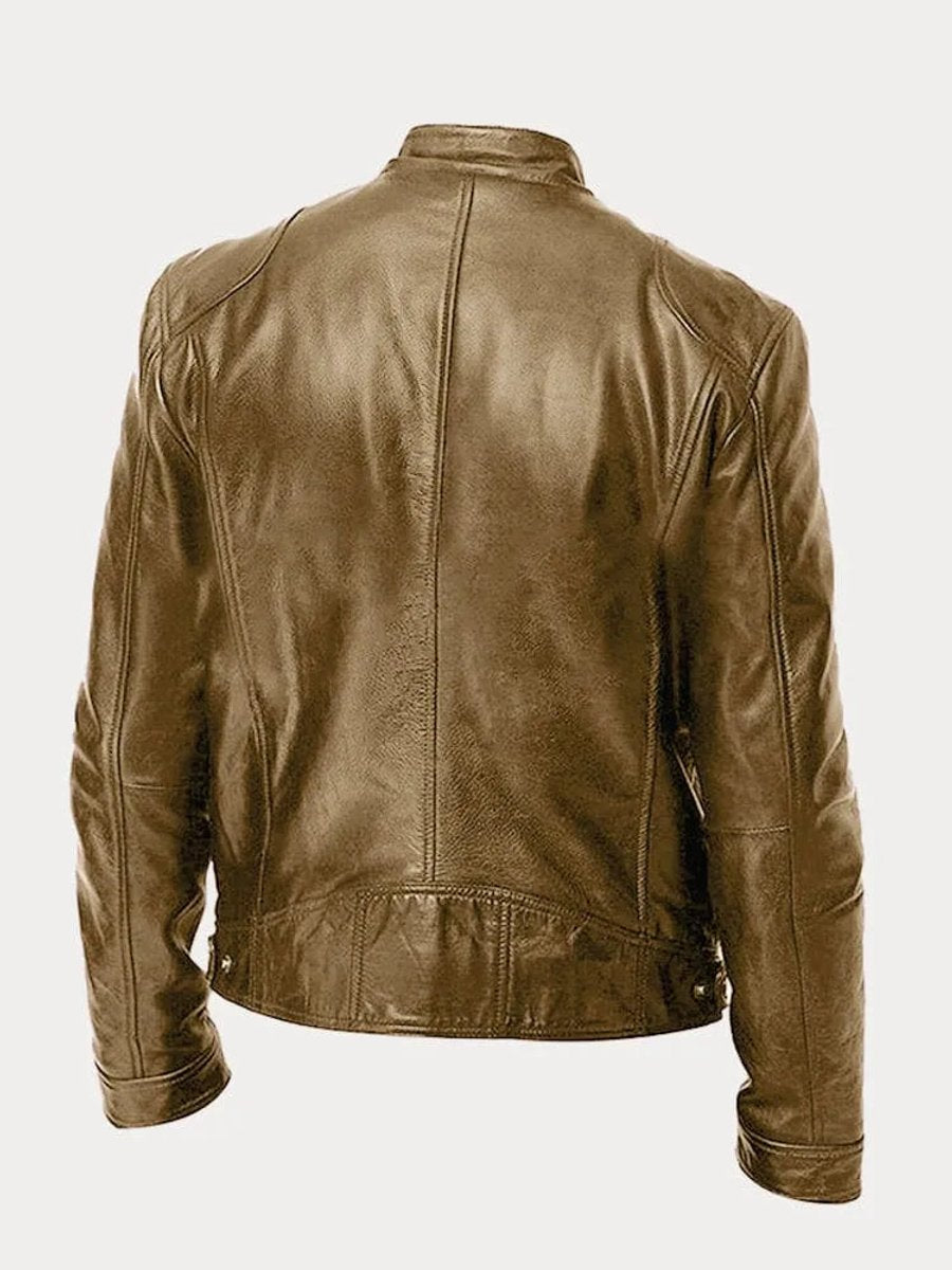 Heren Slim-Fit Leren Biker Jacket met Ritssluitingen