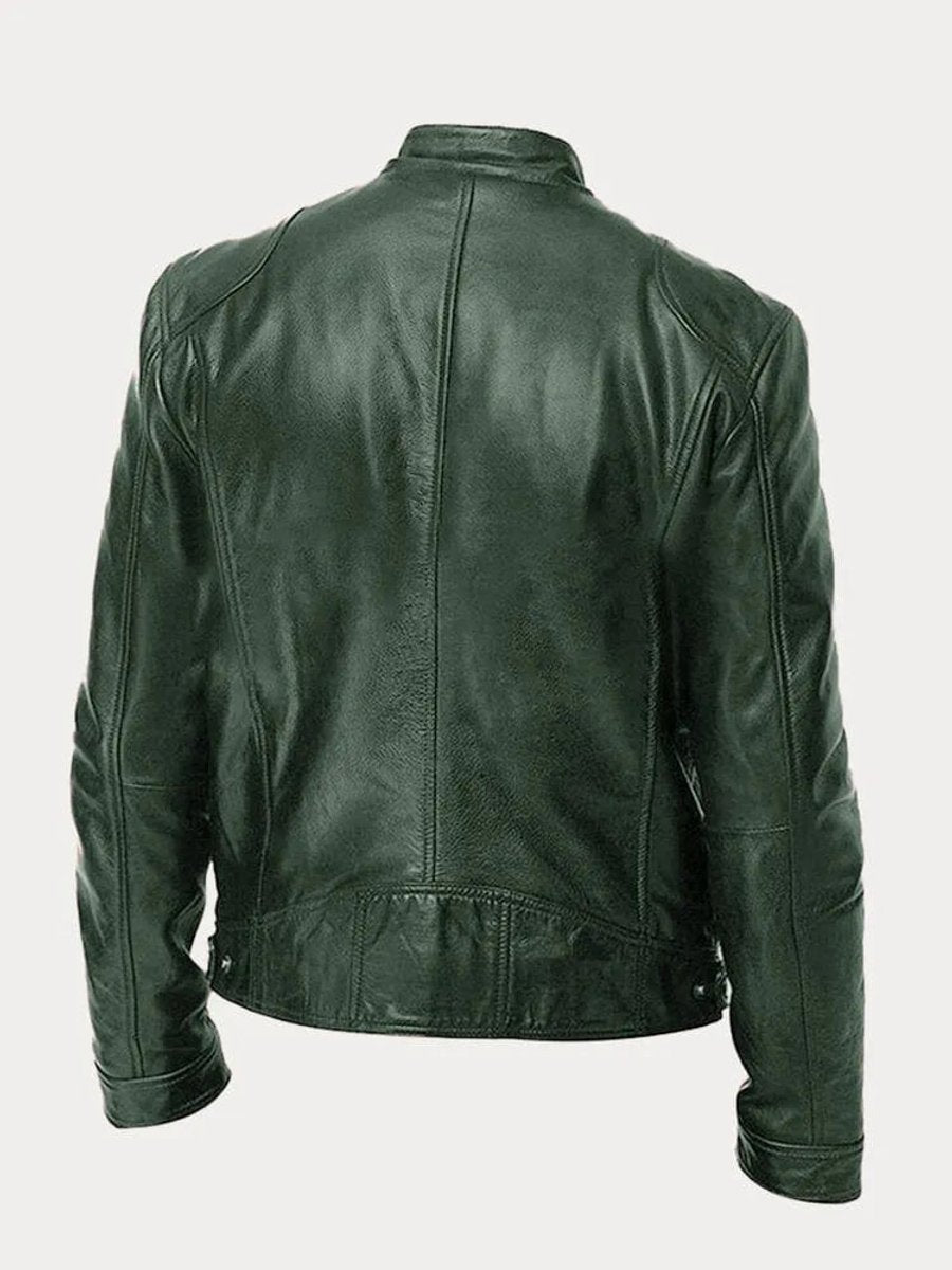 Heren Slim-Fit Leren Biker Jacket met Ritssluitingen